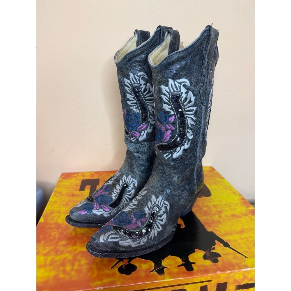 Corral R2523 Horseshoe Rose Flower Embroidery Gray Cowboy Boots Size 7.5 Wedding